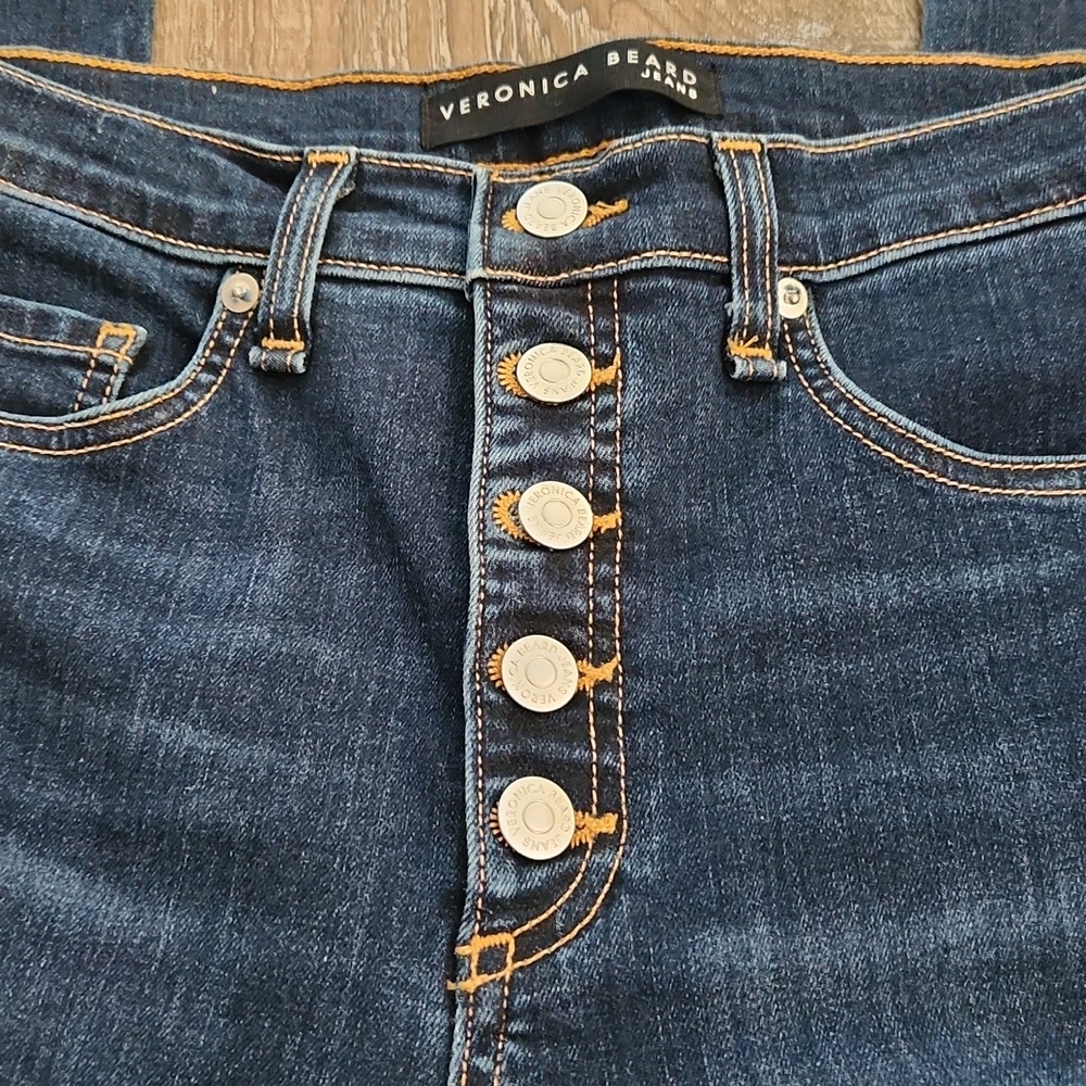 Veronica Beard Dark Blue 10" Carolyn Baby Boot Cropped Jeans Size 29 - Picture 3 of 10